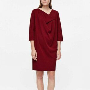 COS Maroon Asymmetric Drape Shift Dress Sz S